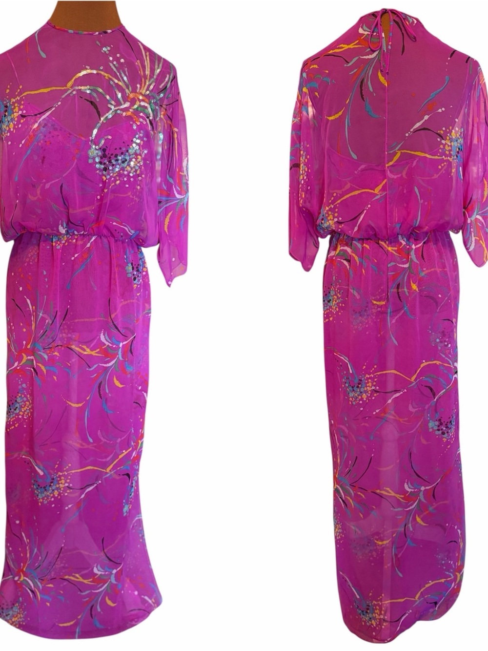 DAVIDSON’s Vintage Bright Magenta Floral Maxi Dress